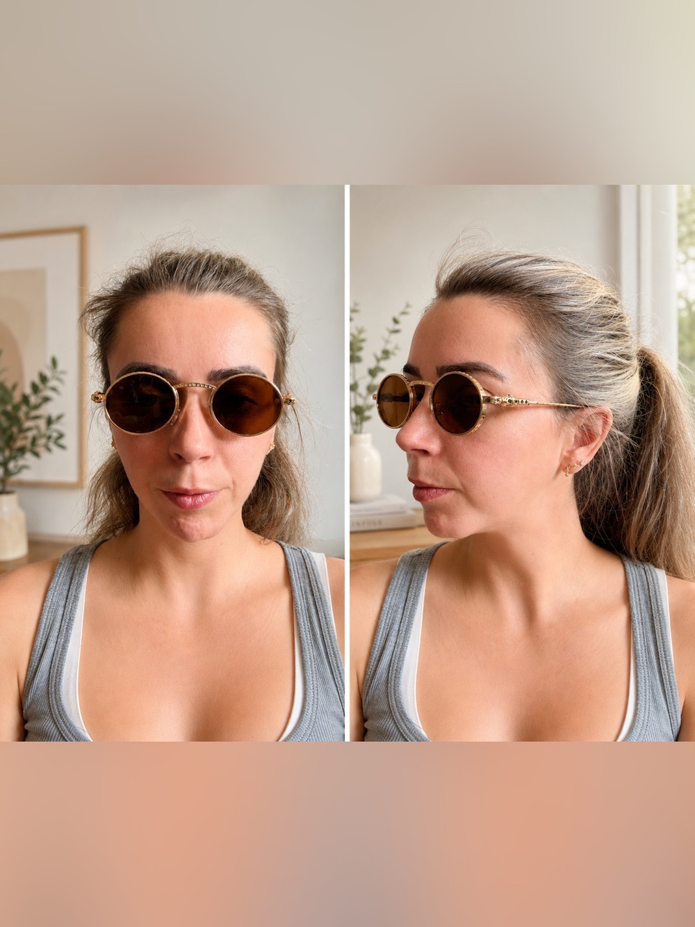 Vintage inspired Round Gold Tone Sunglasses – Brown Tinted Lenses